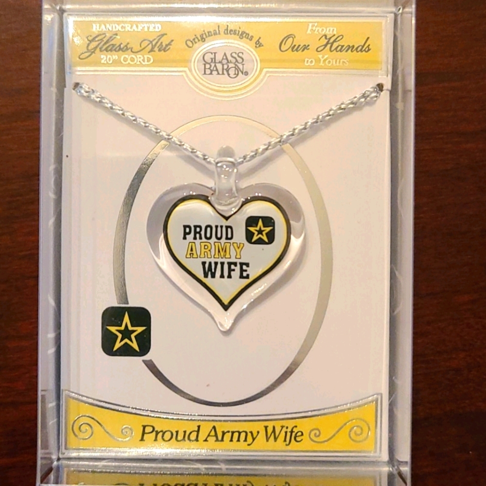 Proud Army Wife Glass Heart  Pendant